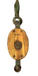 Antique Rustic Double Block Barn Pulley Metal Emblem U-W Marked 6-PB  Measures 16' X 5' X 4.5