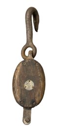 Antique Rustic Wood & Iron Double Wheel Barn Pulley And Hook 15.5' X 4' X 3'