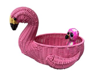 16' X 12' Resin Wicker Pink Flamingo Basket  & Sparkly Pink Flamingo With Tags TY Beanie Baby No Issues