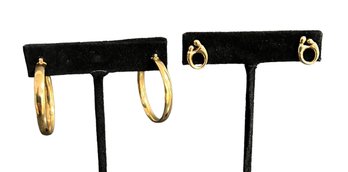 2 Prs. Gold Earrings Hollow Hoops Marked 750 ( 18K)  Studs Marked 14KP (Plumb) Jeweler Verified 5 Gr. Weight