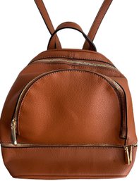 Never Used Small Faux Brown Leather Backpack Fabric Lined Inside Slip Pocket Side Zip Pocket 11' H X 12' W