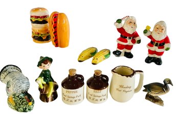 Assorted Vintage Lot Of Salt & Pepper Shakers: 4 Pair, 3 Singles- Santas Are NAPCO Santas & Elf Are 4'