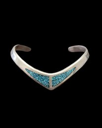 Vintage Mexican Sterling Silver Turquoise Color Inlay Adjustable Bracelet