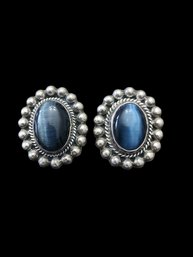 Vintage Mexican Sterling Silver Blue Clip On Earrings