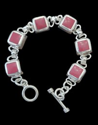 Beautiful Vintage Mexican Sterling Silver Red Color Bracelet