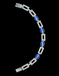 Vintage Taxco Mexican Sterling Silver Blue Link Bracelet