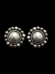 Vintage Mexican Sterling Silver Dome Stud Earrings