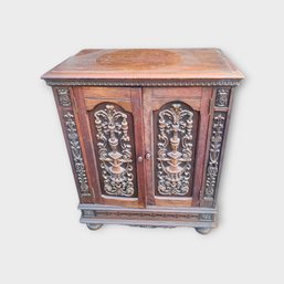 Converted Antique Radio Cabinet With Beautiful Carved Panel Design