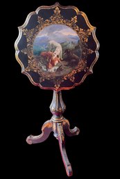 English Tilt Top Table With Painted Hunt Scene