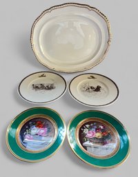 Tiffany & Co Vintage Platter, Two French C 1830 Plates & Two Sporting Dog Plates