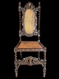 Jacobean Style Carved Oak & Caned Side Chair