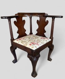 Queen Anne Corner Chair With Floral Upholstery