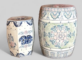 Pair Two Ceramic Garden Stools