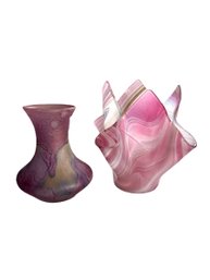 Art Glass Handkerchief Votive Holder & Small Vase