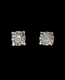 Sterling Silver Diamond Stud Earrings