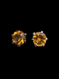 Vintage Sterling Silver Citrine Color Stud Earrings