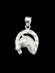 Vintage Sterling Silver Horse Horseshoe Pendant