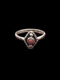 Vintage Native American Sterling Silver Coral Color Ring, Size 6