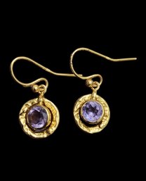 Vintage Sterling Silver Vermeil Purple Stone Dangle Earrings