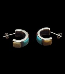 Beautiful Vintage Sterling Silver Multi Color Hoop Earrings