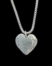 Vintage Italian Sterling Silver Necklace W/ Designer Jodi Hills 'Unconditional' Heart Pendant