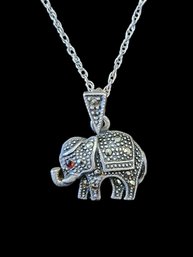 Vintage Sterling Silver Marcasite Elephant Necklace