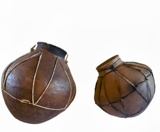 Primitive Leather Wrapped Pots