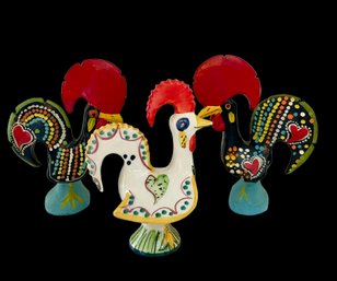 Set Of 3 PORTUGUESE BARCELOS Good Luck Rooster Trio