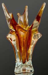 Mid Century CHALET Modern Amber Cased Sommerso Art Glass Vase