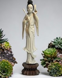 Stunning And Rare Carved Bone Chinese Female Warrior