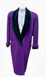 Uber Cool!! Bill Blass Purple Coat With Black Velvet Shawl Collar