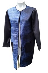 Tahari Cardigan Long Blazer Evening Jacket Duster Blue Black Ombr Snake Print