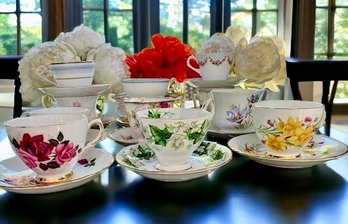 Collection Of 12 Vintage Bone China Tea Cups And Saucers