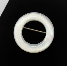 Round Gold Tone Mother Of Pearl Brooch