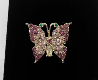 Vintage Gold Tone & Rhinestone Butterfly Brooch