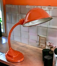 MCM Art Deco Metal Goose Neck Cast Iron Base Lamp