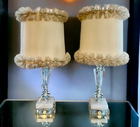 Pair Of Vintage Boudoir Lamps With Original Shades