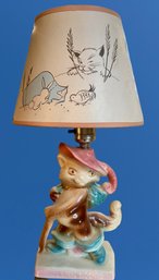 Vintage 1960's PUSS IN BOOTS Nursery Lamp W/RARE Lamp Shade