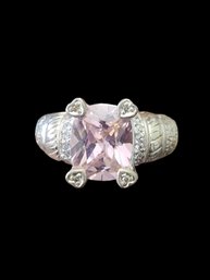 Beautiful Vintage Sterling Silver Pink And Clear Stones Ring