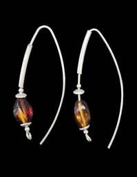 Vintage Sterling Silver Amber Color Clear Earrings