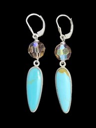 Vintage Sterling Silver Turquoise Color Dangle Earrings