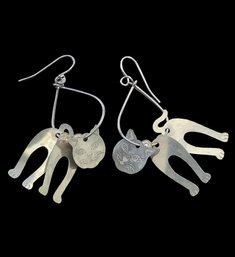 Adorable Sterling Silver Swinging Cat Earrings