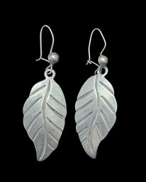 Vintage Taxco Mexico Sterling Silver Leaf Dangle Earrings