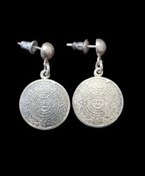 Vintage Sterling Silver Aztec Dangle Earrings