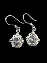 Beautiful Vintage Sterling Silver Amethyst Color Dangle Earrings