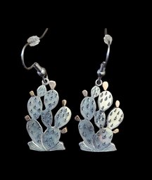 Vintage 14K Gold And Sterling Silver Designer Lopez Cactus Earrings