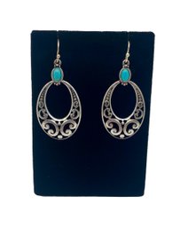 Silver Tone Hook Earrings With Faux Turquoise