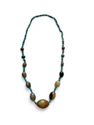 Gorgeous Old Genuine Natural Turquoise And Agate Necklace