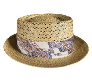 Vintage Men's Straw Fedora Colorful Band Size 7 Del Monico Hatter New Haven, CT No Issues