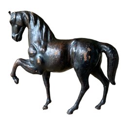 Majestic Black Leather Wrapped Vintage Horse Standing Figurine